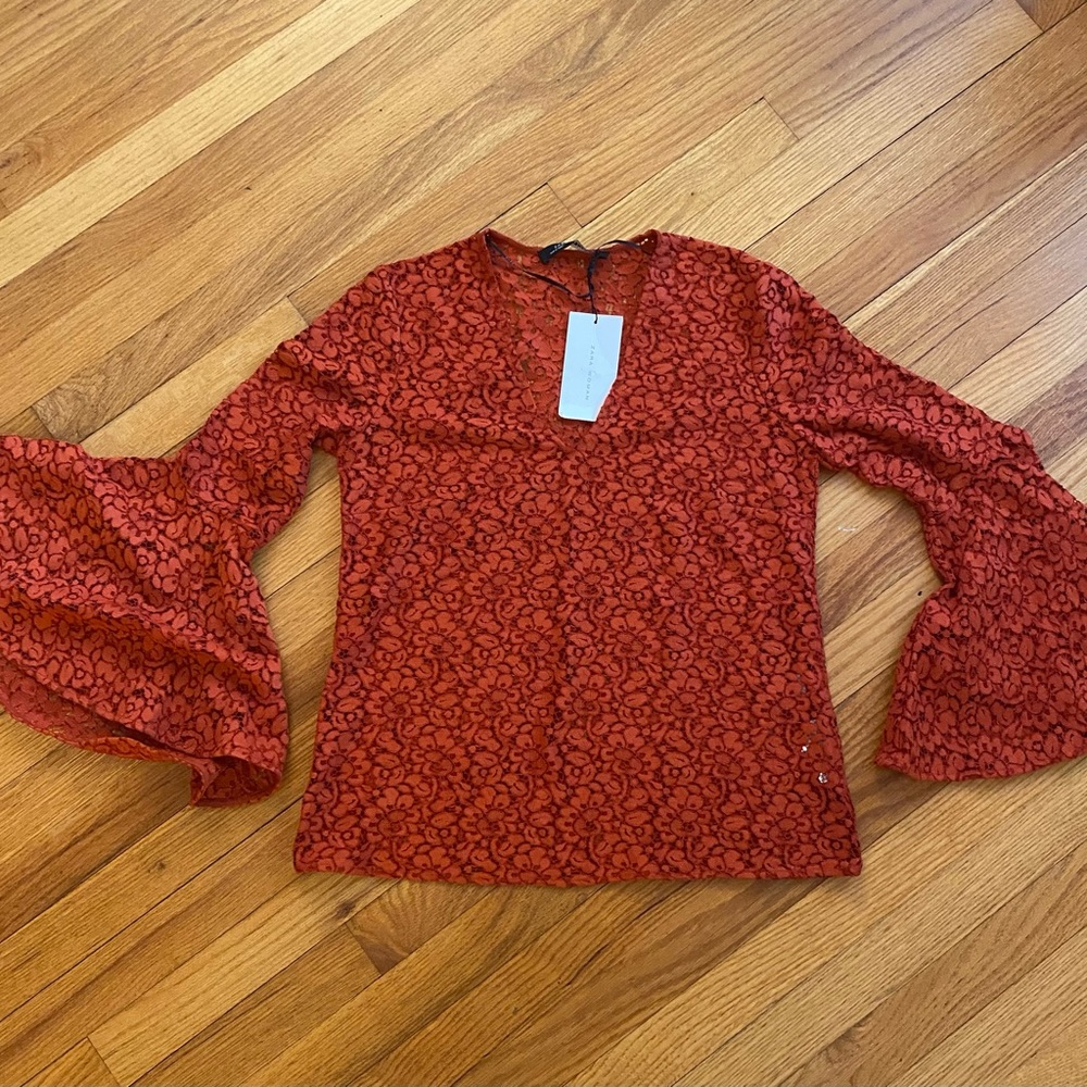 NWT ZARA RUST COLOR LACE BLOUSE SMALL - Picture 7 of 9
